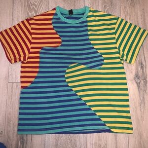 Brain Dead Organic Paneled Striped Short Sleeve T-Shirt Size: Medium